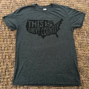 “This Is Chevy Country” T Shirt, Size Medium, Gray/Black, America, Gildan